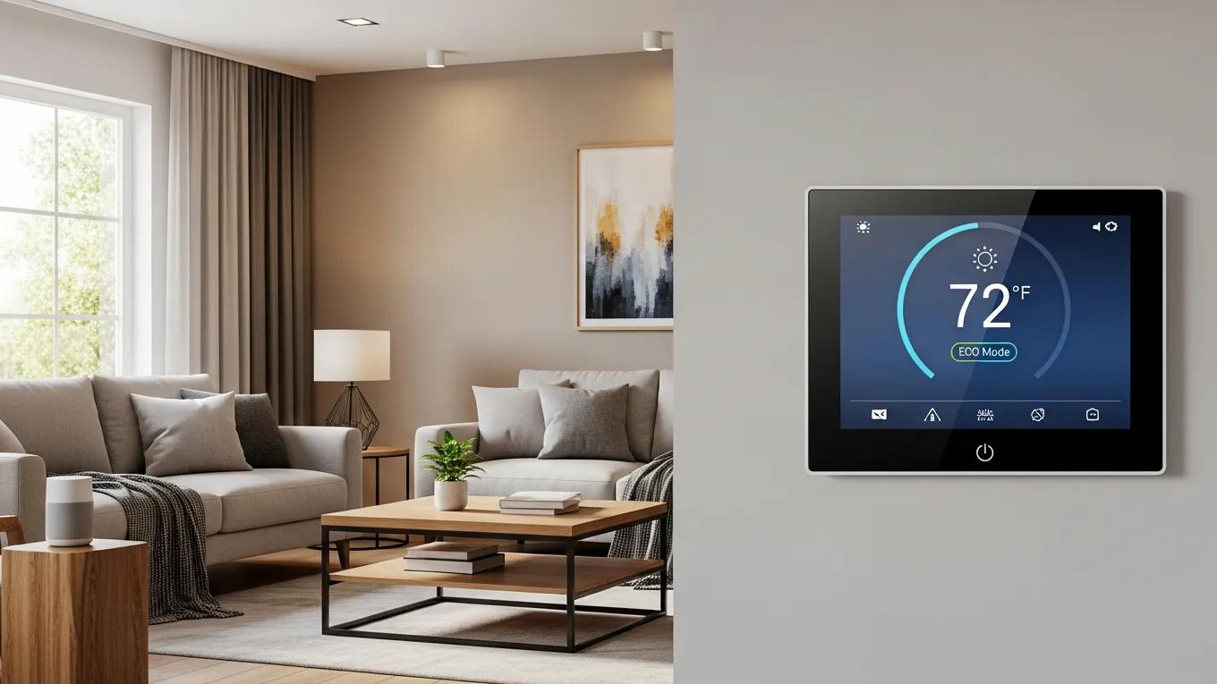 Modern home with a programmable thermostat highlighting energy efficiency